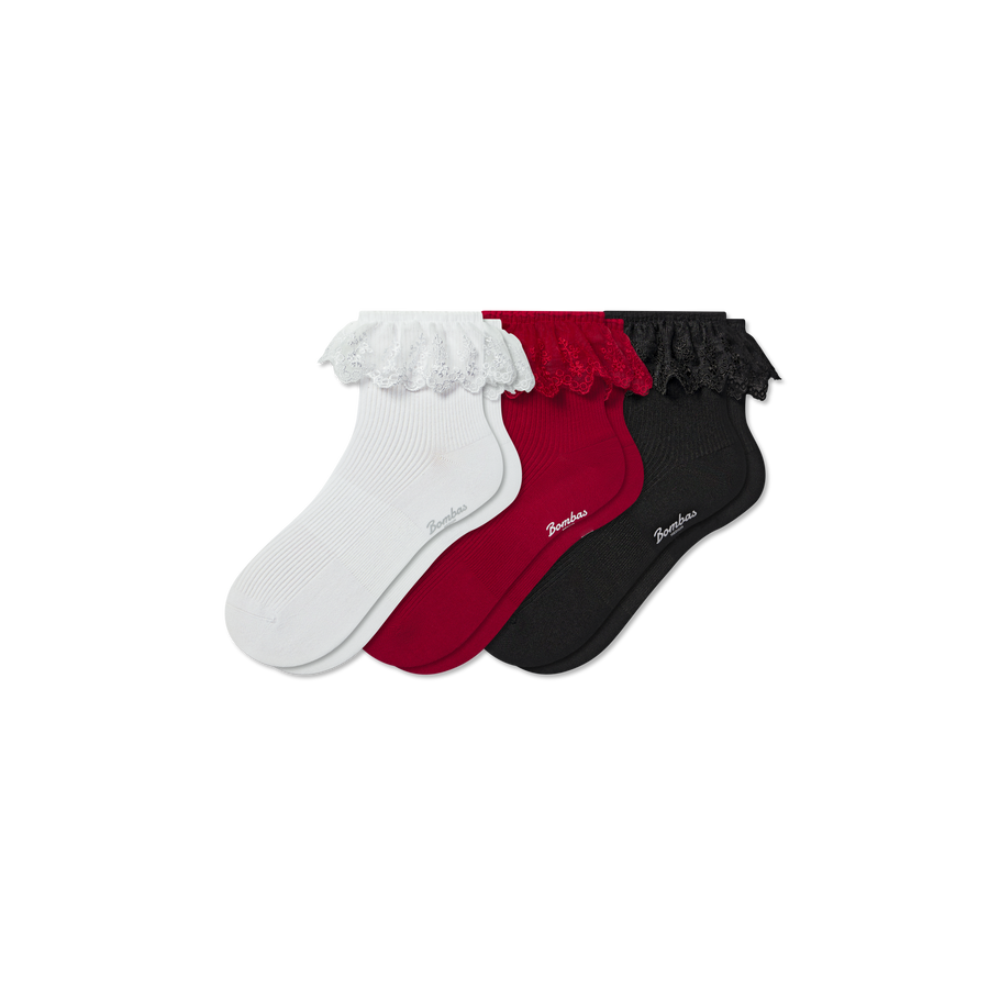 Women’s Ruffle Lace Quarter Sock 3-Pack - Modern Touch