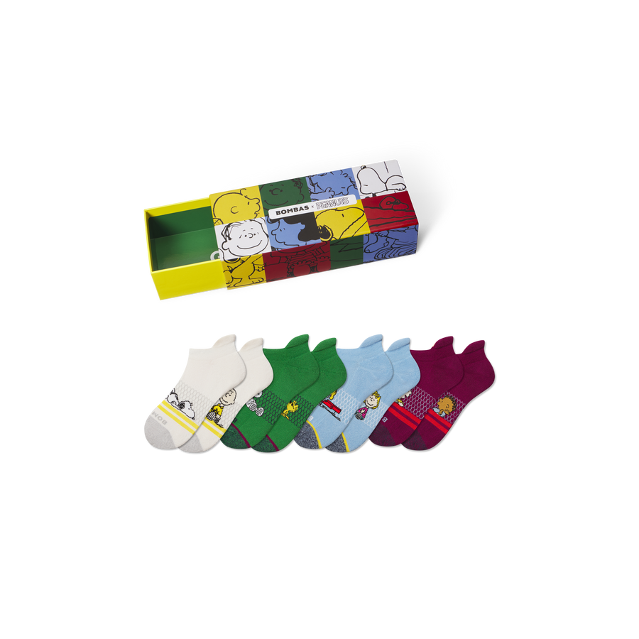 Peanuts x Bombas: Youth Ankle Sock 4-Pack Gift Box - Light Cushion