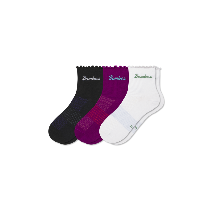Women’s Ruffle Sport Quarter Sock 3-Pack - Daily Cushion