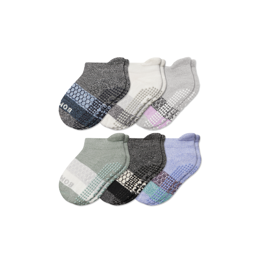 Toddler Tri-Block Gripper Ankle Sock 6-Pack - Travel Pair