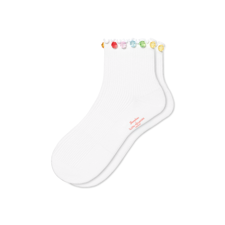 Bombas x Susan Alexandra Embellished Ruffle Rib Quarter Socks - Ready Pick