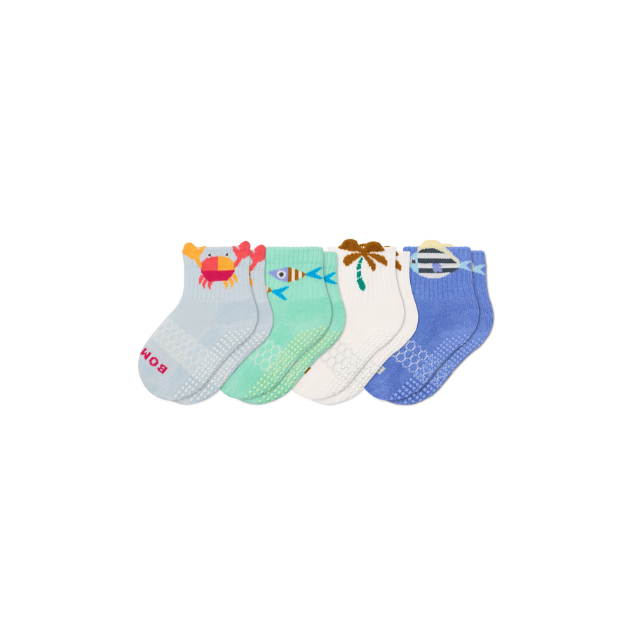Toddler Seaside Gripper Calf Sock 4-Pack - Light Cushion