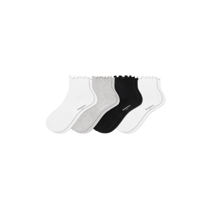 Youth Ruffle Rib Quarter Sock 4-Pack - Premium Pick