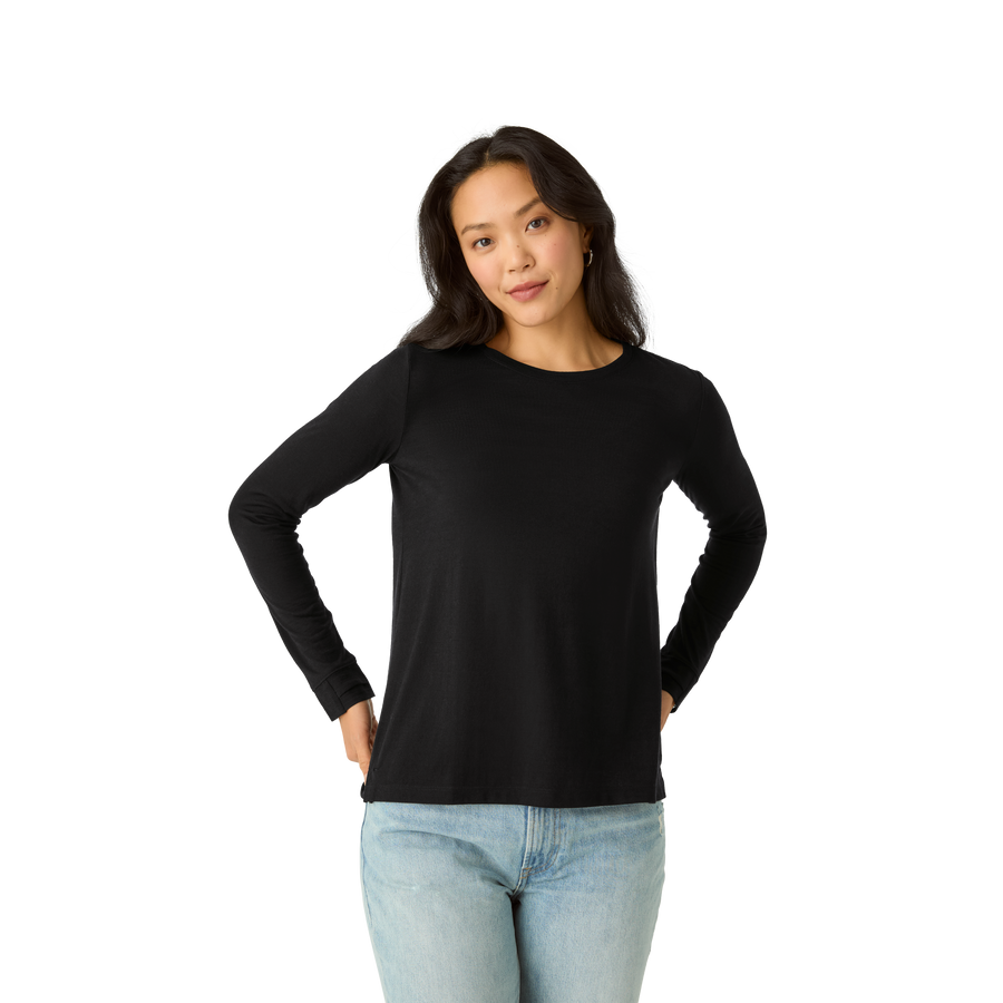 Women's Merino Wool Blend Crew Neck Long Sleeve T-Shirt - Classic Ready