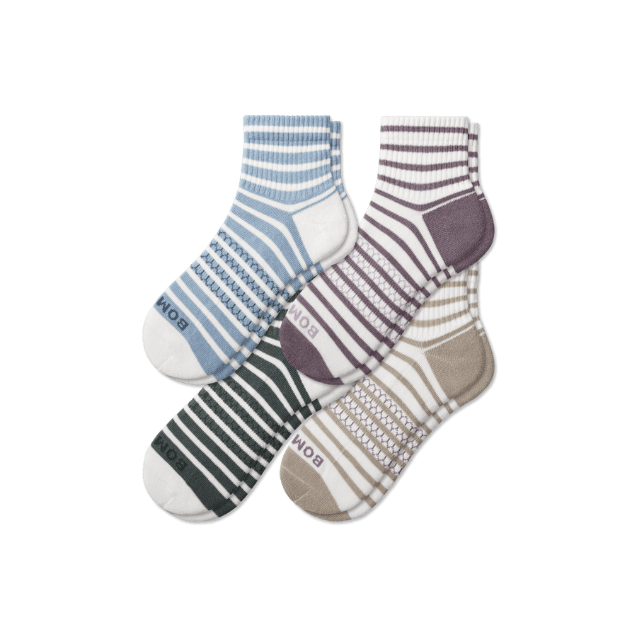 Women's Coastal Stripe Quarter Sock 4-Pack - Simple Style