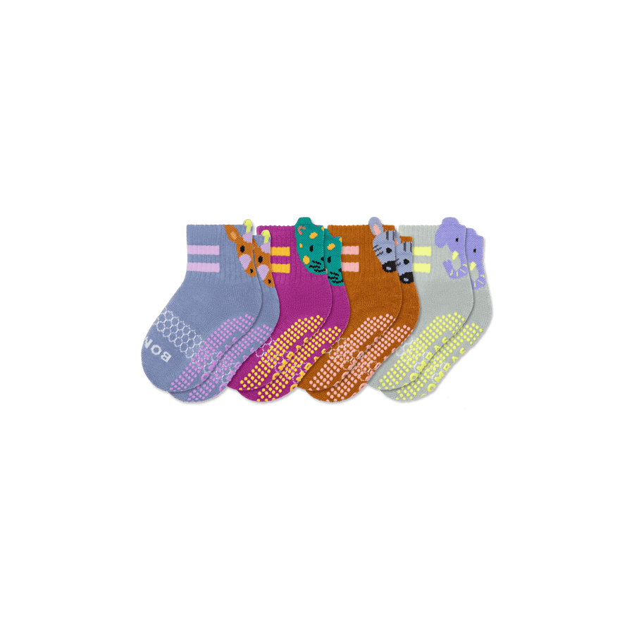Toddler Safari Stripe Gripper Calf Sock 4-Pack - Easy Pair
