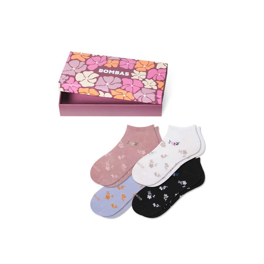 Women's Floral Ankle Sock 4-Pack Gift Box - Travel Pair