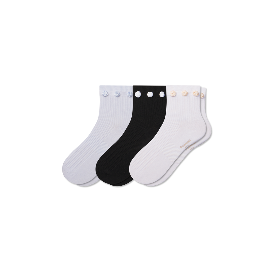 Women's Rosette True Rib Quarter Sock 3-Pack - Easy Pair