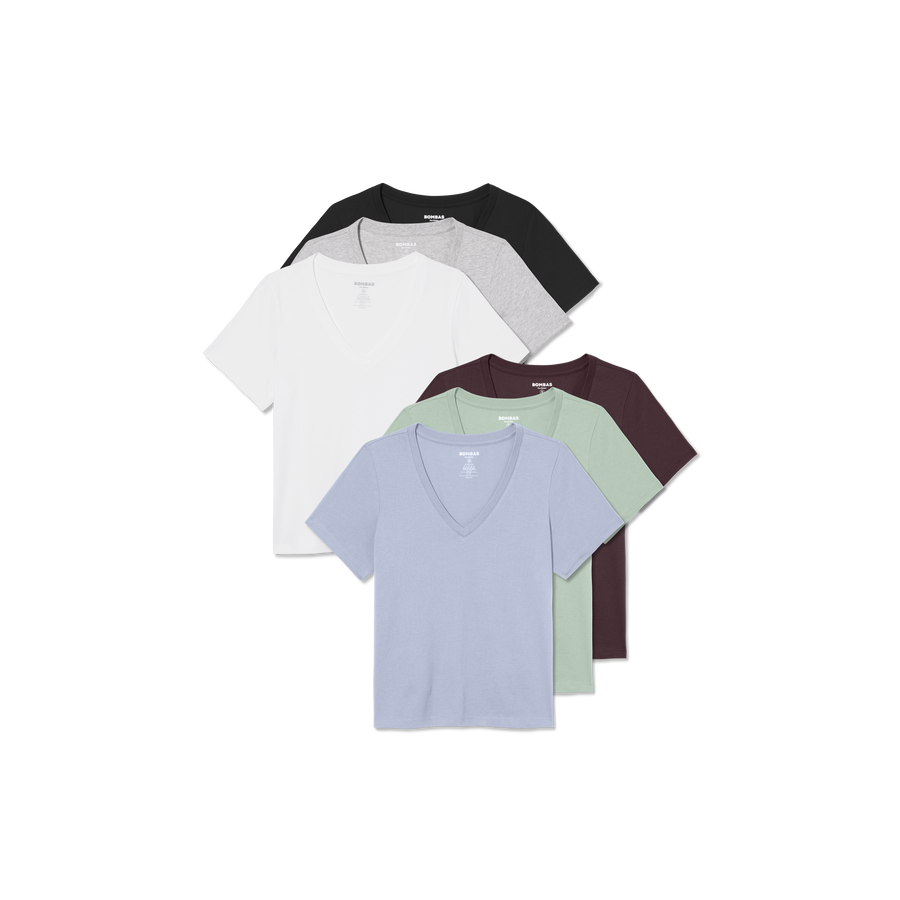 Women's Pima Cotton V-Neck T-Shirt 6-Pack - Clean Finish