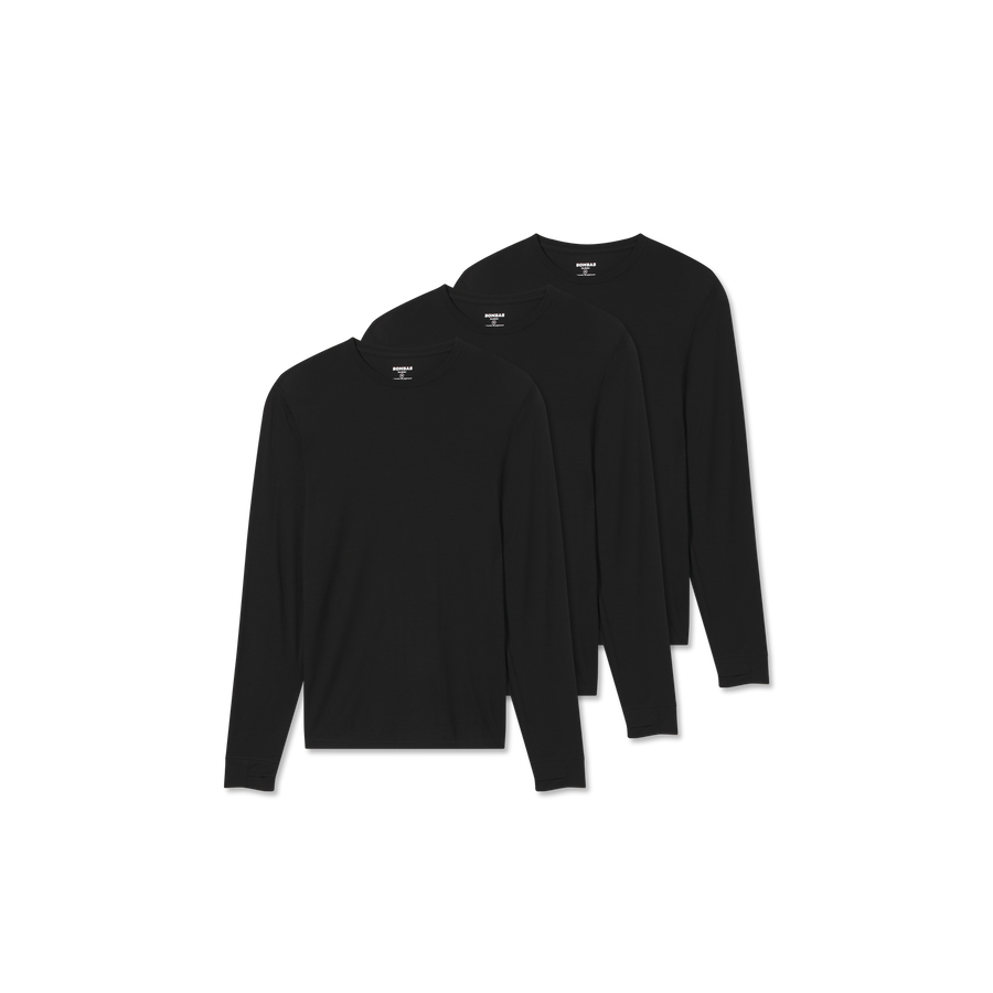 Men's Merino Wool Blend Crew Neck Long Sleeve T-Shirt 3-Pack - Easy Wear