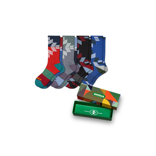 Men's Snowflake Calf Sock 4-Pack Gift Box - Black Navy Mix