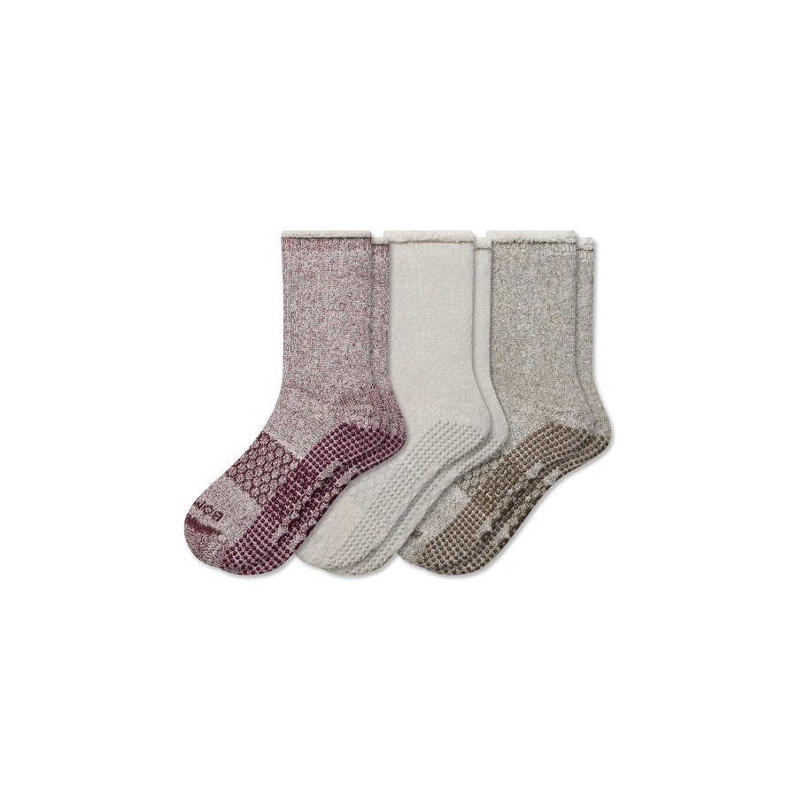 Women’s Roll-Top Merino Blend Gripper House Sock 3-Pack - Daily Step