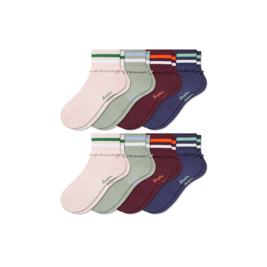 Youth Ruffle Quarter Sock 8-Pack - Classic Ready