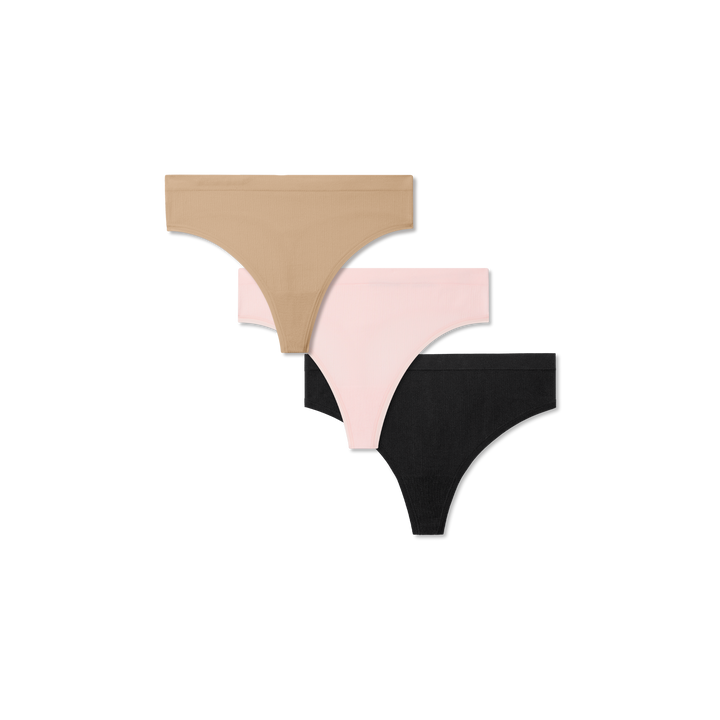 Women's Seamless Thong 3-Pack - Pink Black Sand Mix L