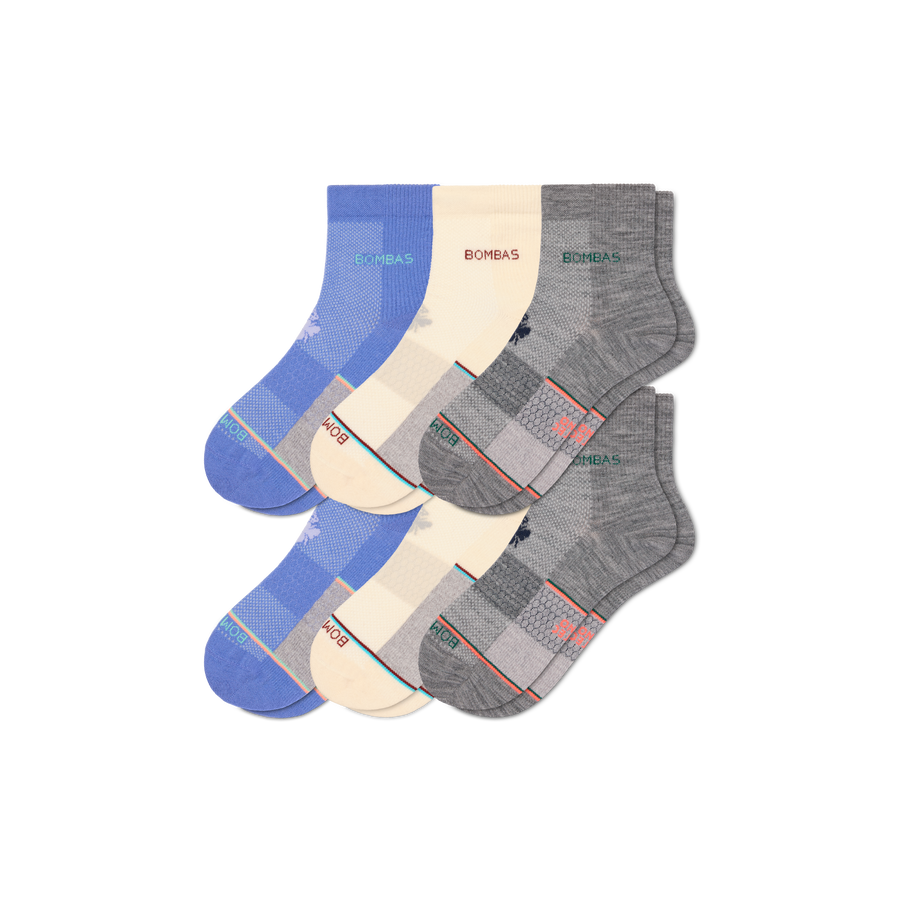 Women's Sport Merino Wool Blend Quarter Sock 6-Pack - Simple Style