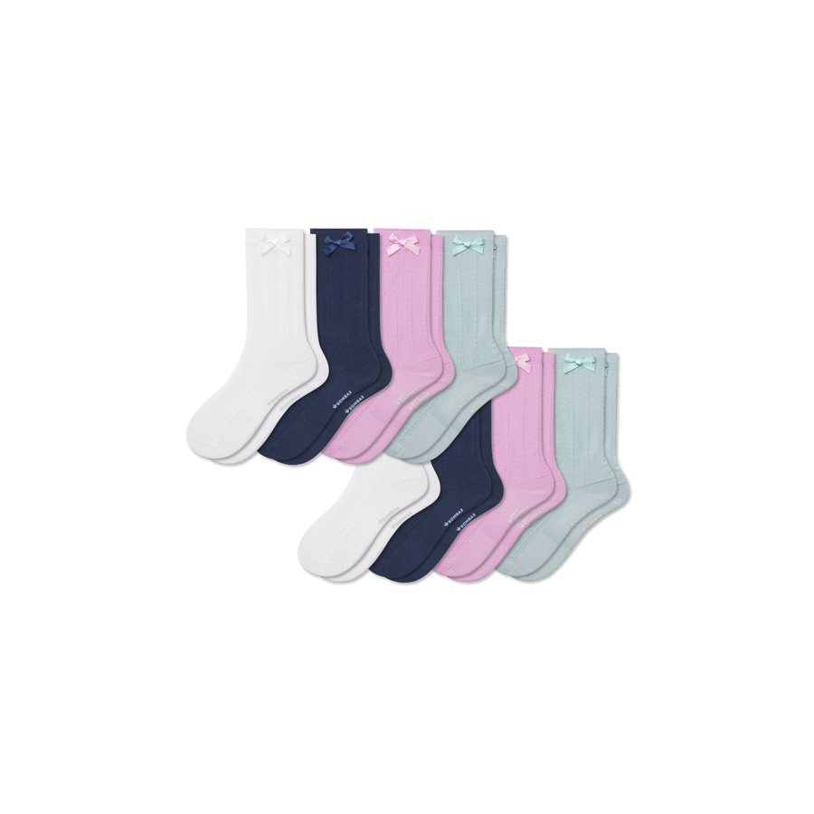 Youth Bow Calf Sock 8-Pack - Simple Style